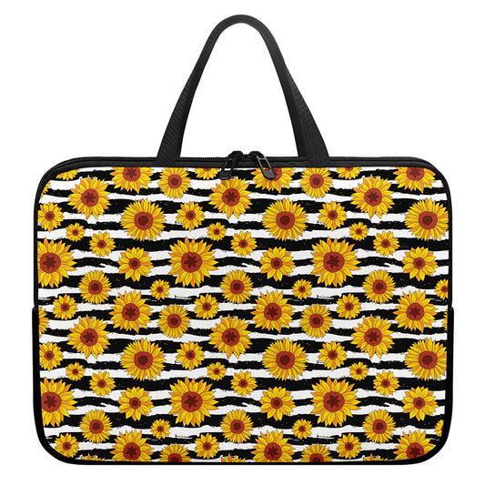 White And Black Stripe Sunflower Print Laptop Sleeve With Handle
