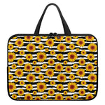 White And Black Stripe Sunflower Print Laptop Sleeve With Handle