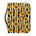 White And Black Stripe Sunflower Print Leather Bible Cover