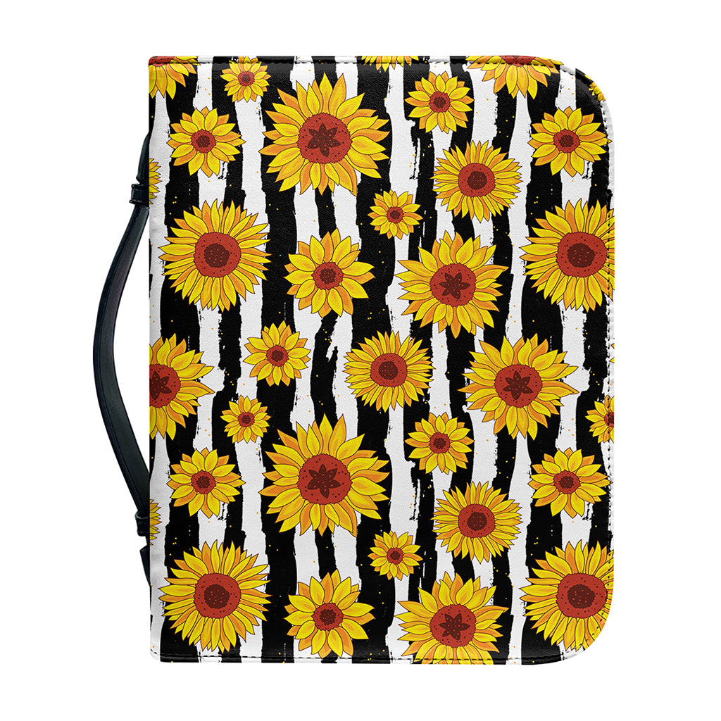 White And Black Stripe Sunflower Print Leather Bible Cover