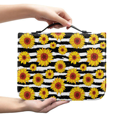 White And Black Stripe Sunflower Print Leather Bible Cover