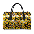 White And Black Stripe Sunflower Print Leather Duffel Bag