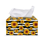 White And Black Stripe Sunflower Print Leather Tissue Box Cover