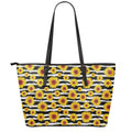 White And Black Stripe Sunflower Print Leather Tote Bag With Zipper