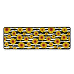 White And Black Stripe Sunflower Print Long Kitchen Mat