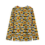 White And Black Stripe Sunflower Print Long Sleeve Short Coat