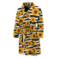 White And Black Stripe Sunflower Print Men's Bathrobe