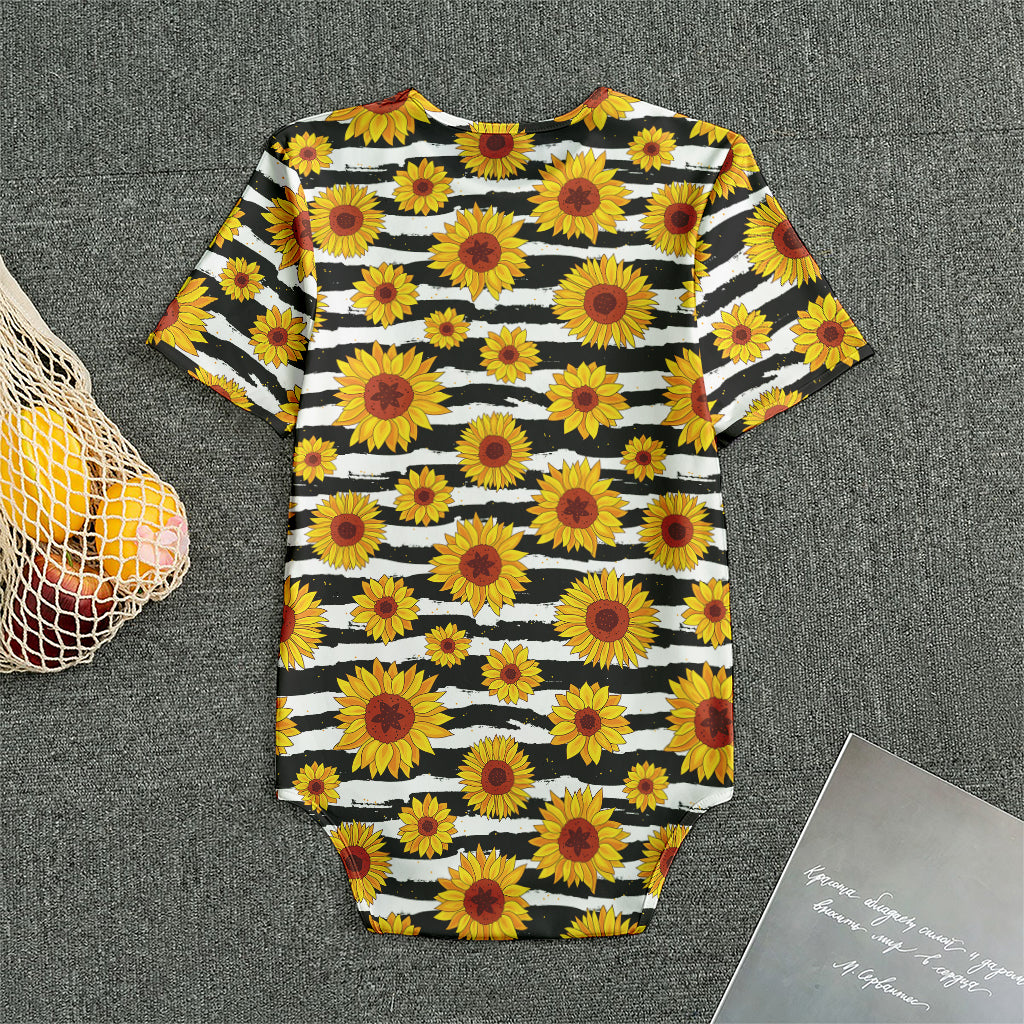 White And Black Stripe Sunflower Print Men's Bodysuit