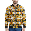 White And Black Stripe Sunflower Print Men's Bomber Jacket
