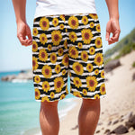 White And Black Stripe Sunflower Print Men's Cargo Shorts