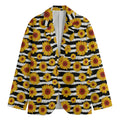 White And Black Stripe Sunflower Print Men's Cotton Blazer
