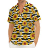 White And Black Stripe Sunflower Print Men's Deep V-Neck Shirt