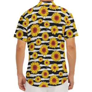 White And Black Stripe Sunflower Print Men's Deep V-Neck Shirt