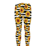 White And Black Stripe Sunflower Print Men's leggings