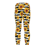 White And Black Stripe Sunflower Print Men's leggings