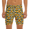 White And Black Stripe Sunflower Print Men's Long Boxer Briefs