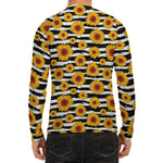 White And Black Stripe Sunflower Print Men's Long Sleeve Rash Guard