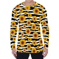 White And Black Stripe Sunflower Print Men's Long Sleeve T-Shirt