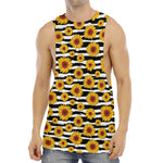 White And Black Stripe Sunflower Print Men's Muscle Tank Top