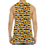 White And Black Stripe Sunflower Print Men's Muscle Tank Top