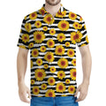 White And Black Stripe Sunflower Print Men's Polo Shirt