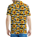 White And Black Stripe Sunflower Print Men's Polo Shirt