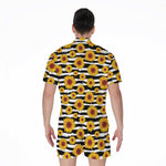 White And Black Stripe Sunflower Print Men's Rompers