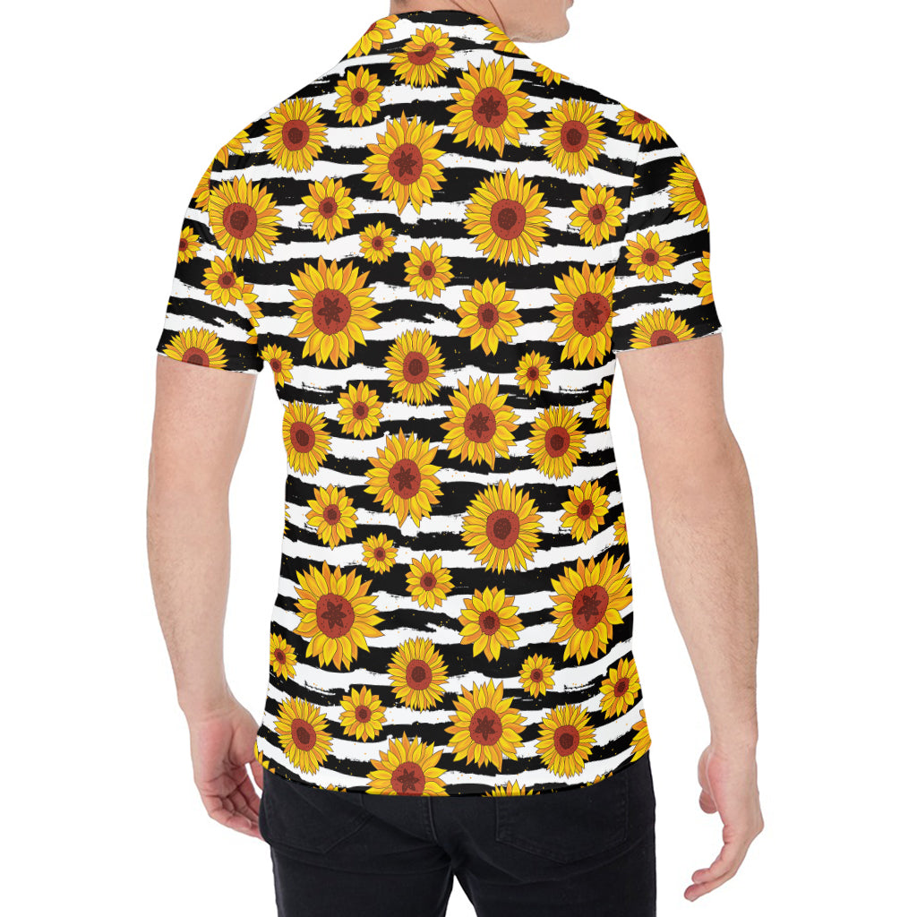 White And Black Stripe Sunflower Print Men's Shirt