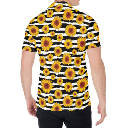 White And Black Stripe Sunflower Print Men's Shirt