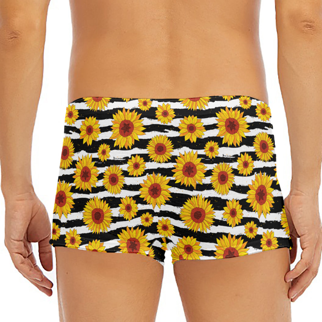 White And Black Stripe Sunflower Print Men's Short Boxer Briefs