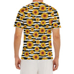 White And Black Stripe Sunflower Print Men's Short Sleeve Rash Guard