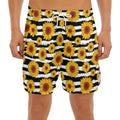 White And Black Stripe Sunflower Print Men's Split Running Shorts