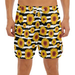 White And Black Stripe Sunflower Print Men's Split Running Shorts