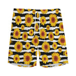 White And Black Stripe Sunflower Print Men's Sports Shorts