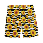 White And Black Stripe Sunflower Print Men's Sports Shorts