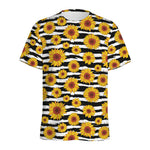 White And Black Stripe Sunflower Print Men's Sports T-Shirt