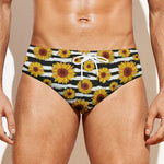 White And Black Stripe Sunflower Print Men's Swim Briefs