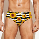 White And Black Stripe Sunflower Print Men's Swim Briefs