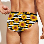 White And Black Stripe Sunflower Print Men's Swim Briefs
