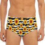 White And Black Stripe Sunflower Print Men's Triangle Swim Briefs