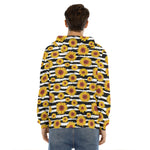 White And Black Stripe Sunflower Print Men's Velvet Pullover Hoodie