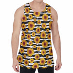 White And Black Stripe Sunflower Print Men's Velvet Tank Top