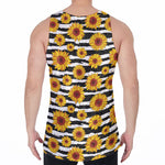 White And Black Stripe Sunflower Print Men's Velvet Tank Top