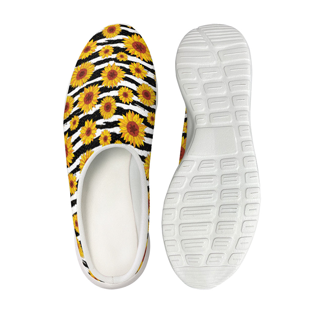 White And Black Stripe Sunflower Print Mesh Casual Shoes