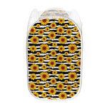White And Black Stripe Sunflower Print Mesh Laundry Hamper
