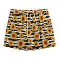 White And Black Stripe Sunflower Print Mesh Shorts