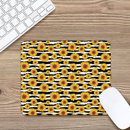 White And Black Stripe Sunflower Print Mouse Pad