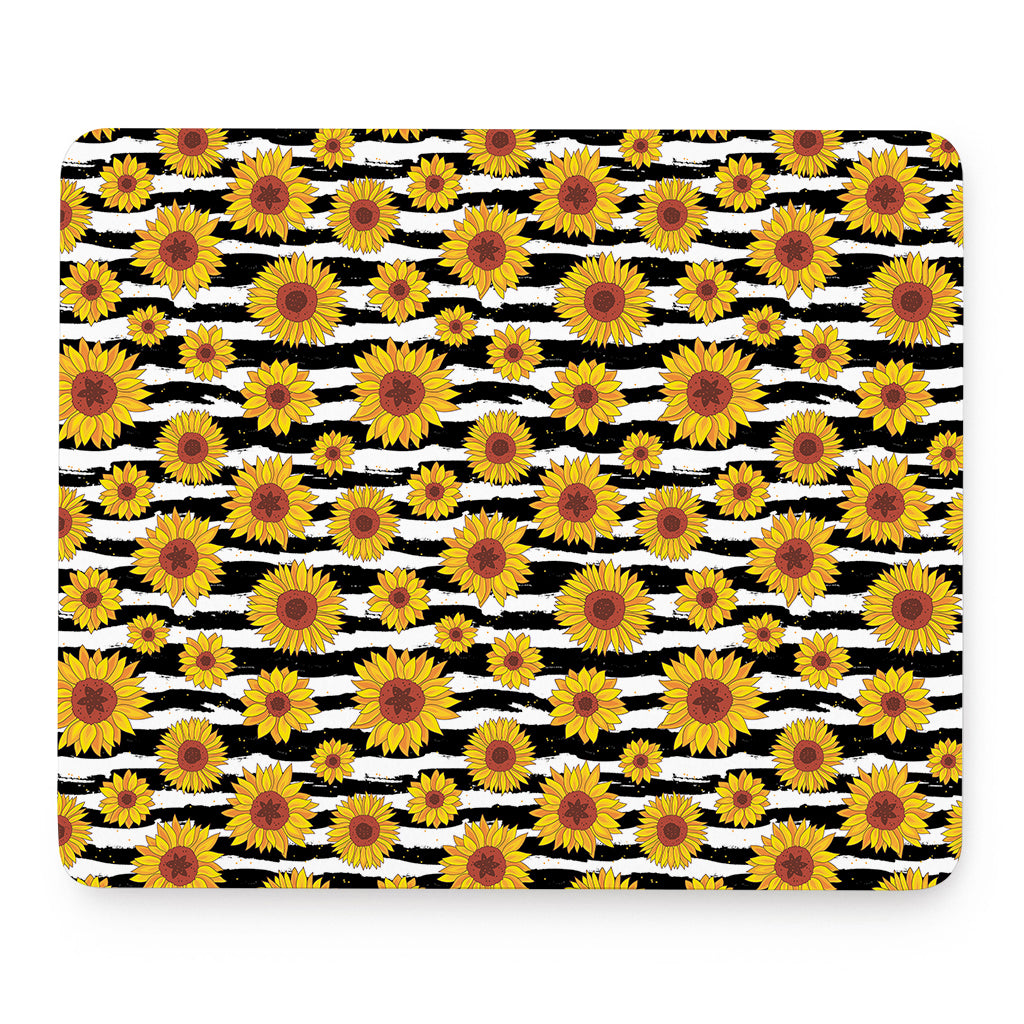 White And Black Stripe Sunflower Print Mouse Pad