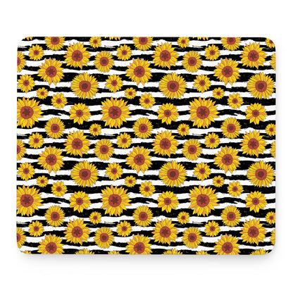 White And Black Stripe Sunflower Print Mouse Pad
