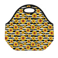 White And Black Stripe Sunflower Print Neoprene Lunch Bag
